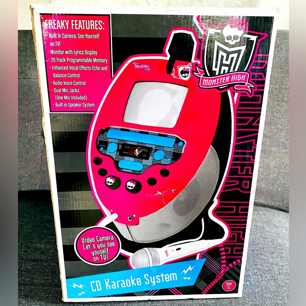 Monster High CD Karaoke System with microphone and display screen.